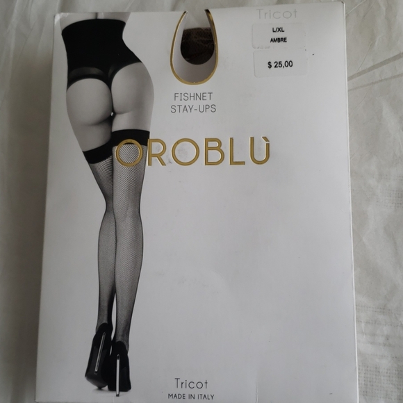 OROBLU Italy Fishnet Stay-Ups Stockings NEW Ambre - Picture 6 of 15